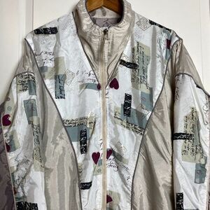 Vintage 90s Windbreaker Tan Abstract Pattern  Women’s Size Large